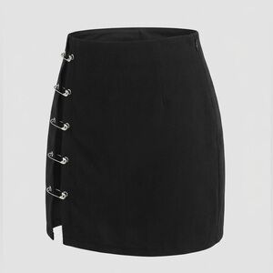 Elegant Black Skirt with Side Rings